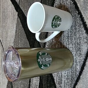 STARBUCKS 2021 GOLD 20 OZ STAINLESS STEEL TUMBLER & SIGNATURE COFFEE CUP